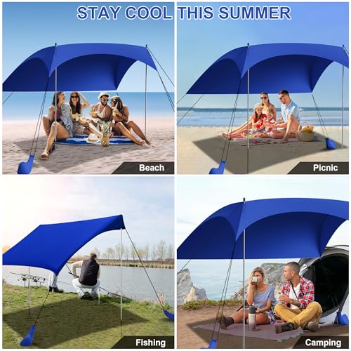 ERFEI Beach Tent Sun Shelter UPF50+ with Sandbags, Sand Shovel & Windproof Poles - Portable Pop Up Canopy for Beach, Campi...
