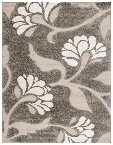 SAFAVIEH Area Rug 8x10 - Florida Shag Collection - Large - Smoke & Beige, Floral Design, Non-Shedding & Easy Cleaning, Plu...