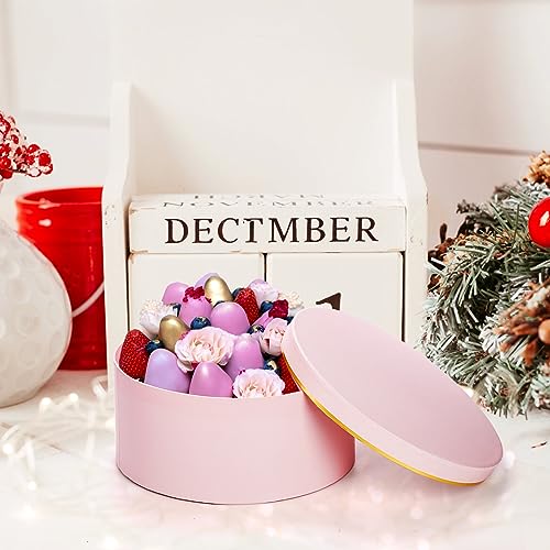 Coloch 3 Pcs Round Gift Boxes with Lid, Pink Flower Box with Golden Rim Nested Party Favor Boxes for Flower Arrangement, B...