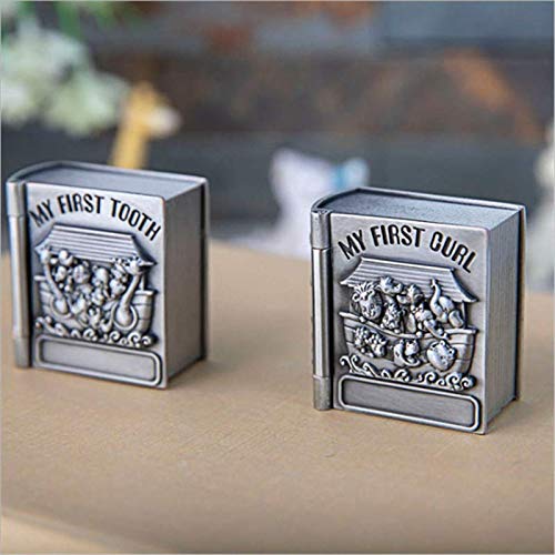 First Curl and First Tooth Keepsake Box for Kids Metallic Engraved Cute Shape, Silver Tooth Holder, Tooth Collection Organ...