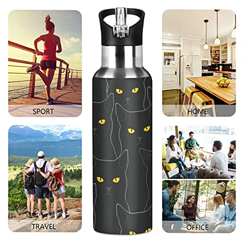 Yasala Sport Water Bottle Black Cat Stainless Steel Insulated Coffee Cup 20 oz with Straw Lid Outdoor Drinking Cup for Tra...