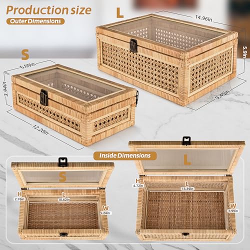 Negom Large Decorative Box Lid Display, Large Keepsake Memory Storage Box, Decorative Box Hinged Lid Woven Rattan Jewelry ...