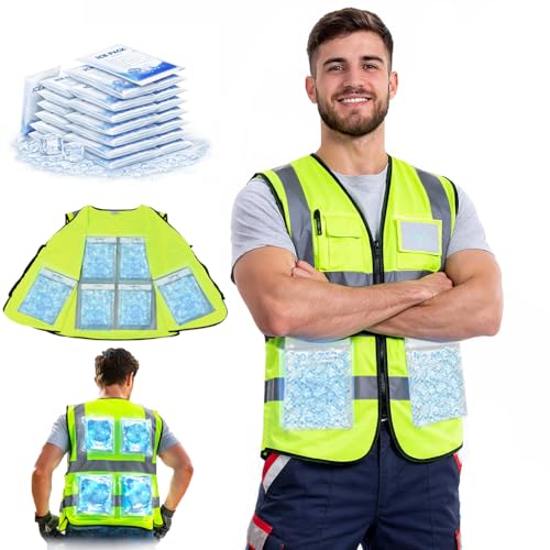 PANGTIKU Ice Cooling Vest with 24 Gel Ice packs - Cooling Safety Vest for Men & Women Motorcycle, MS, Outdoor Activities
