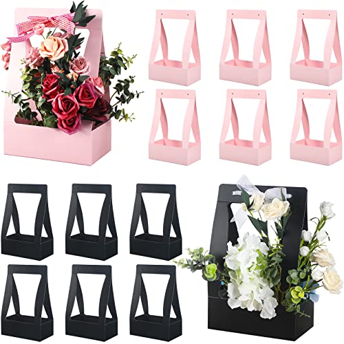Chinco 12 Pcs Flower Gift Bags Paper Bouquet Flower Box with Handle Flower Boxes for Arrangements Floral Gift Wrapping Bag...