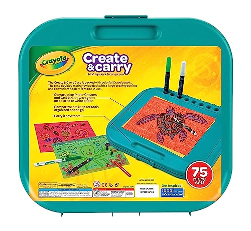 Crayola Create 'N Carry Travel Art Set for Kids (75pcs), 2-in-1 Lap Desk & Carrying Case, Essential Easter Basket Stuffer...