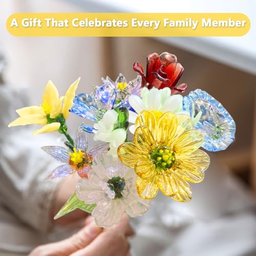 Luvlewen Glass Birth Month Flower, Handmade Glass Flower Birthday Gift for Mother Father Friends (October - Marigold)