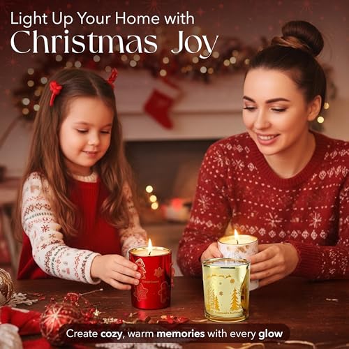 Majestic Zen Christmas Candles Gift Set for Home Decor - Scented Candles with Cedarwood, Sugar Vanilla & Tree Needle - Chr...