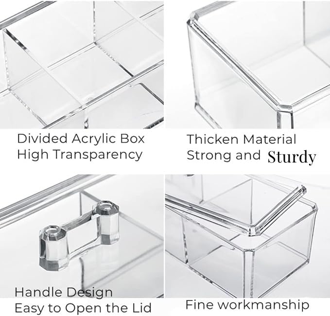 UTTH-DTTK Clear Cotton Ball and Swab Holder 3 Divided Compartments with Lid, , Waterproof Bathroom Organizers Small Plasti...