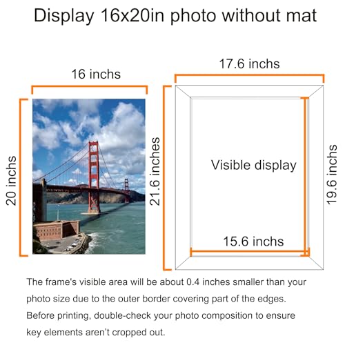 LUCKYLIFE 16x20 Frames, Picture Frames for Wall, Display Pictures 11x14 with Mat or 16x20 without Mat, Set of 2, Black