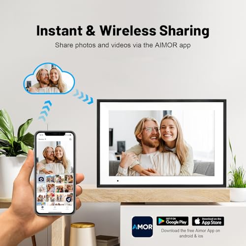 Digital Picture Frame 10.1 Inch WiFi Digital Photo Frame IPS HD Touch Screen Smart Cloud Photo Frame with 32GB Storage, Au...