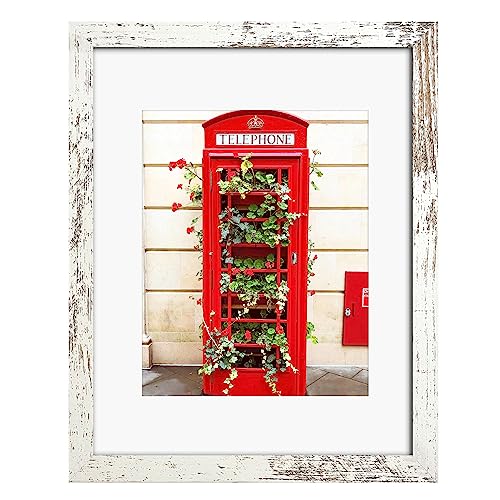 SESEAT 11x14 Picture Frame Distressed White, Display Pictures 8x10 with Mat or 11x14 without Mat,Photo Frames Wall Galler...