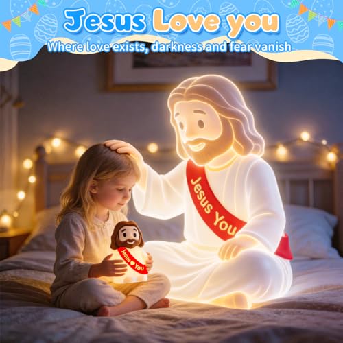 GZJQW Jesus Night Light, Jesus Love You Night Light for Kids, 3-Speed Adjustable Silicone Touch Control Nightlight, Table ...
