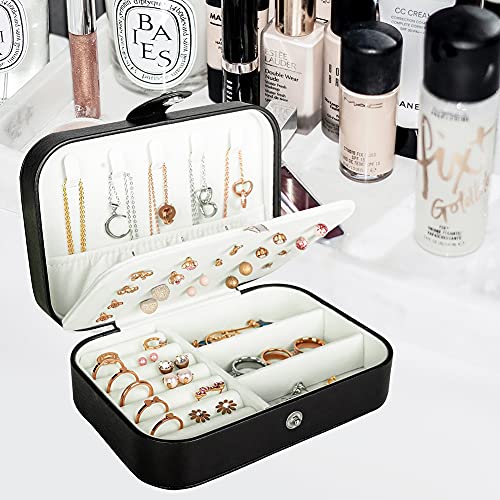 Hatori Travel Jewelry Box, PU Leather Small Jewelry Organizer for Women Girls, Portable Mini Travel Case Display Storage H...