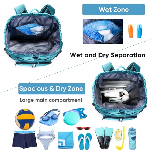 VIGEGARI Large Beach Backpack Waterproof Sandproof - Customized Oversized Drawstring Pool Bag with Shoe Compartment for To...