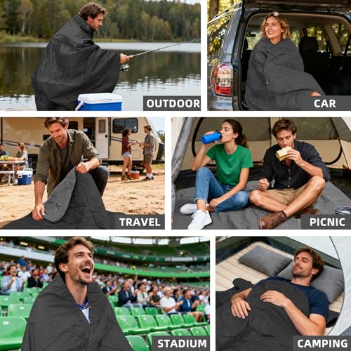 KawaGebo Kamp Large Outdoor Waterproof Blanket Extra Thick Fleece Stadium Blanket for Camping, Car, Pet, Picnics - Windpro...