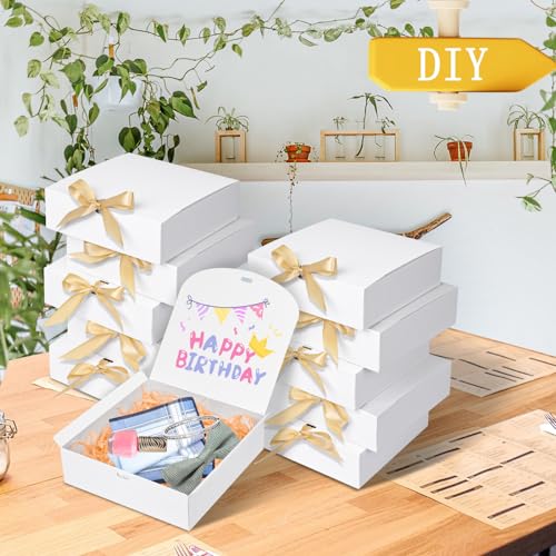 WLUSEAXI 10pack Gift Boxes with Lids, 6.5''x6.5''x2'' White Gift Boxes For Presents, Paper Boxes Gift Boxes with Ribbon fo...