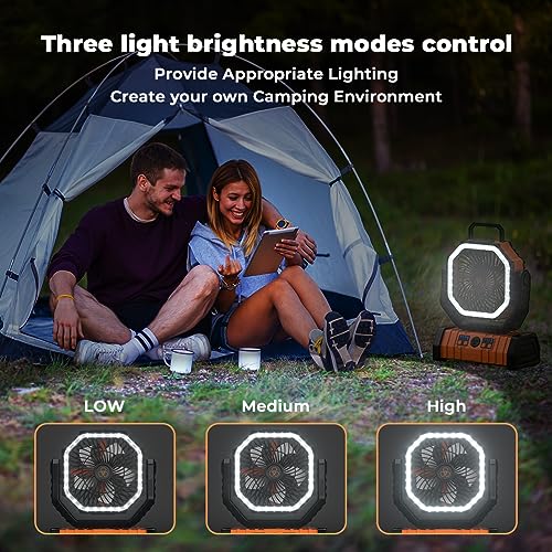 VOSFEEL Camping Fan - 20000mAh Battery Powered Fan Rechargeable with LED Lantern - Portable Outdoor Tent Fans with Hanging...
