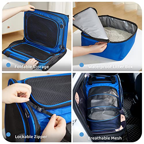 Expandable Cat Carrier with Litter Box, Extra Large Cat Carrier for Car Travel, 17.3"x16.2"x13" Portable Soft-Sided Pet Ca...