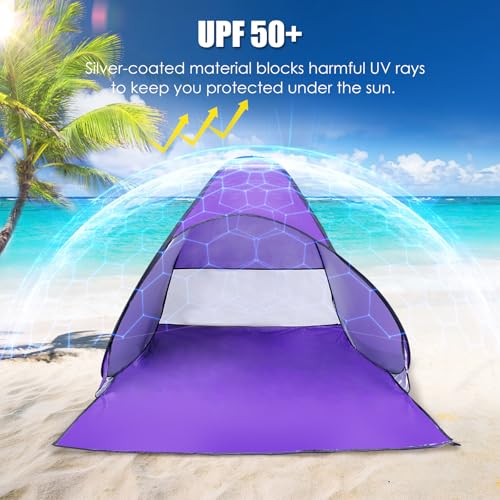 Pop Up Beach Tent, Sun Shelter for 2-3 Person, Sun Shelter with UPF 50+ & Lightweight, Portable Beach Tent Easy Pop Up for...