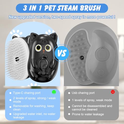 3 in 1 Cat Steam Brush for Shedding, Pet Steam brush for Dog & Cat Shedding & Grooming, for Long & Short Haired Pets, Spri...