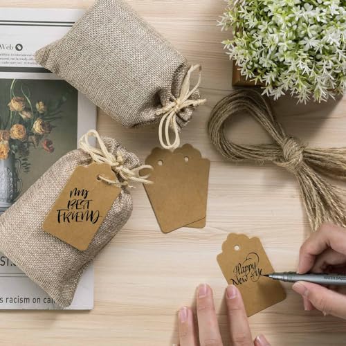 flowsac 25PCS Burlap Gift Bags With Drawstring, 4x6 Small Party Favor Gift Bags, Burlap Linen Sacks Bags for Christmas, Pa...