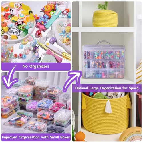 Funtopia Bead Organizers and Storage, 56 Pcs Small Plastic Containers with Lids and 3-Tier Stackable Storage Box, Mini Cle...