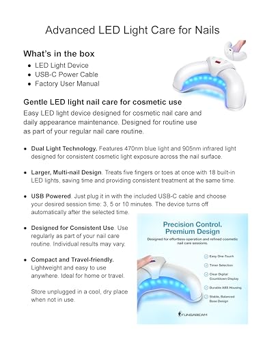 Fungabeam LED Nail Care Light for Fingernails & Toenails, Dual-Light Cosmetic Nail Appearance Tool, Multi-Nail Bandage Des...