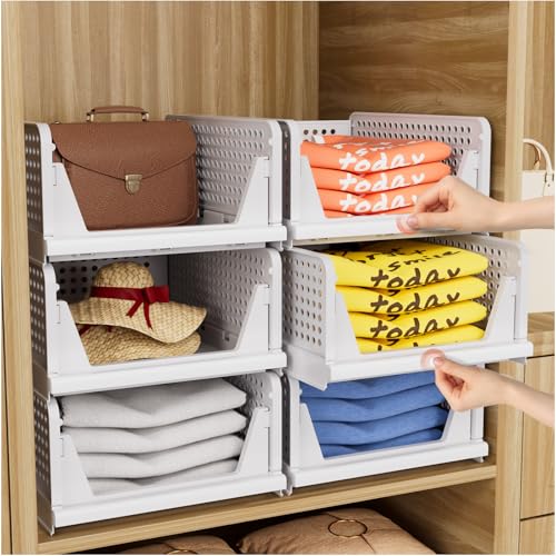 CTSNSLH 5 Pack Closet Organizers Storage Box, Closet Storage Stackable Storage Bins, Plastic Drawer Basket for Wardrobe Cu...
