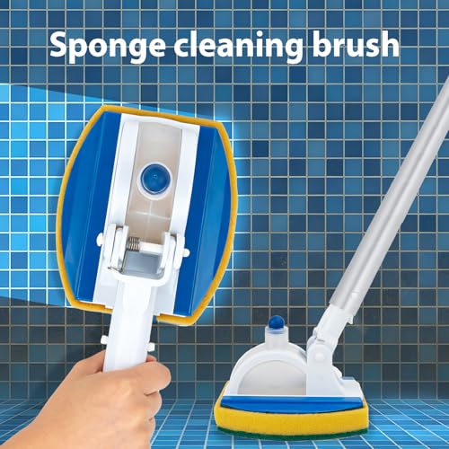 KGC Handheld Pool Scrub Brush with a Replacement Sponge, Pool Must Have Scouring Sponge Pad - Non-Scratch Cleaner for Pool...