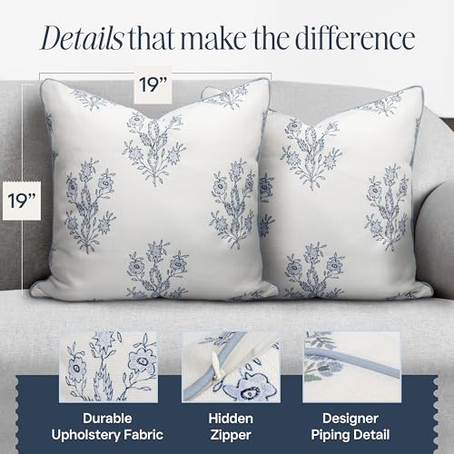 Jillien Harbor “The Mary” Blue and White Decorative Throw Pillow Cover – Floral Block Print Pillow Cover – Grandmillennial...