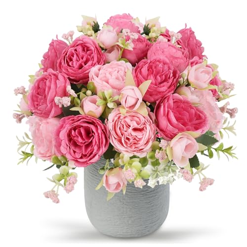 Artificial Peonies Silk Flowers, Pink Faux Peony Bouquet 2 Bundles Florals Arrangements Decor for Farmhouse Home Boho Wedd...