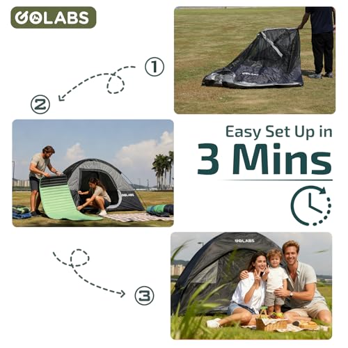 Golabs CT1 2 Person Camping Tent, Easy Set Up in 3 Mins, PU800mm Waterproof w/Mesh Top & Door with Ventilation, Lightweigh...