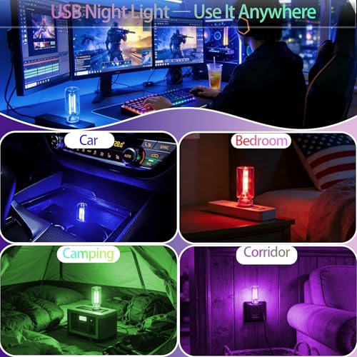 USB LED Night Light 4 Pack, RGB Glass Ambient Lights with Touch Control & Dimmable Brightness, Mini Plug in USB Lamp for C...