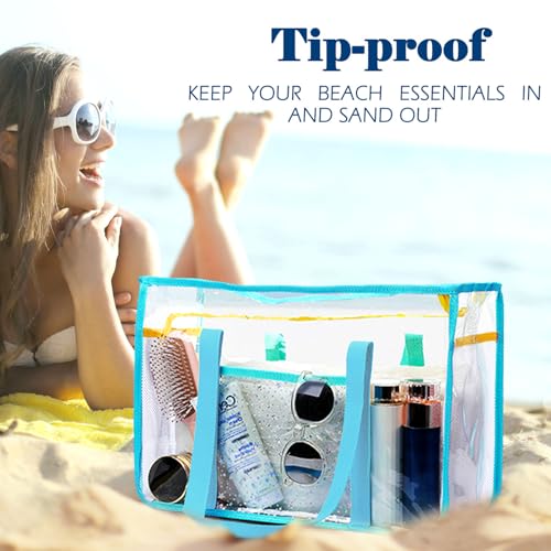 Fammart Clear Beach Bag for Women, Large Pool Tote Cruise Vacation Essentials - Zipper Closure, Waterproof, Sandproof