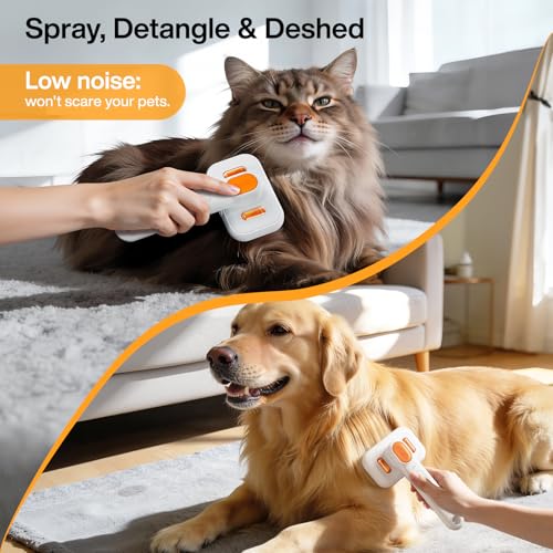 Dog Brush for Shedding & Cat Brush for Indoor Cats: 3-in-1 Cool Mist Spray Groomer – Self-Cleaning & Waterproof – Effortle...