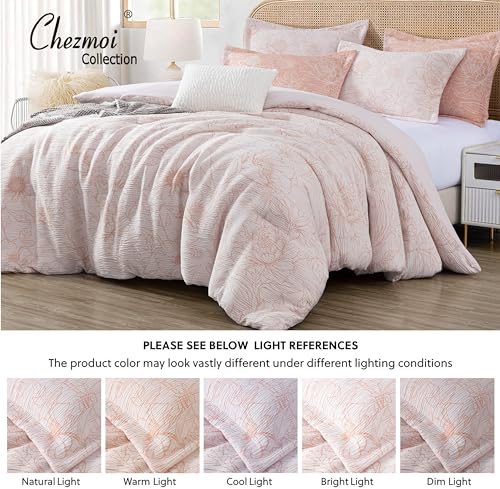 Chezmoi Collection Katrina 6-Piece Floral Comforter Set King Size, White/Coral, Soft Jacquard Textured Lightweight Bedding...