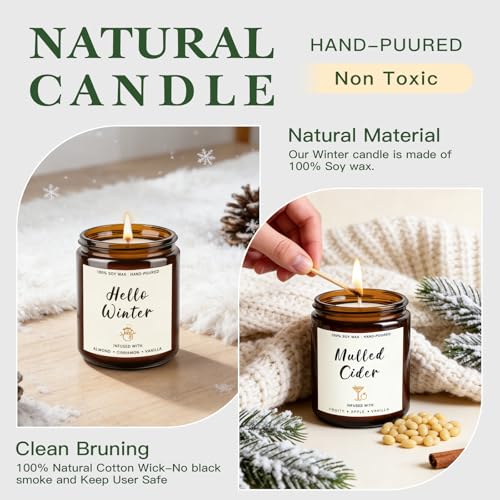 4 Pack Candles for Home Scented, 28oz Soy Candle Set, Scented Candles with Apple Cinnamon, Fir Balsam, Mulled Cider, Sanda...