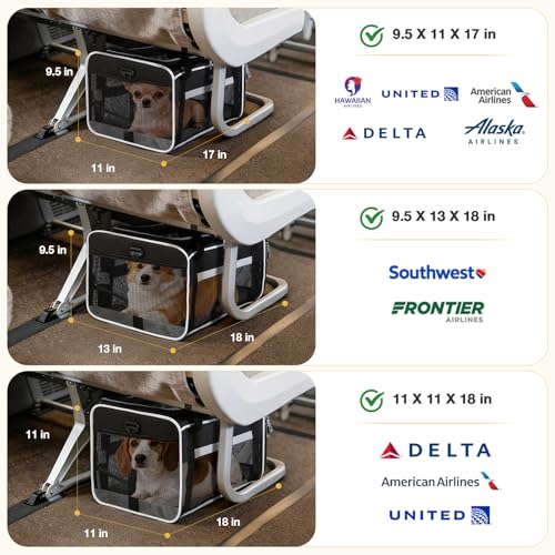 Lekereise Top-Expandable Pet Carrier 17x11x9.5 Inch Alaska Hawaiian Airline Approved Soft Sided Underseat to 12lbs Travel ...