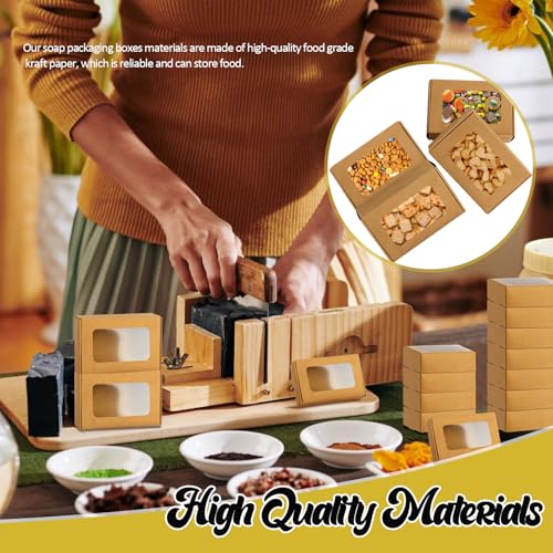RYKOMO 40 PCS Soap Boxes for Homemade 3.55 x 2.4 x 1.2 Inch Small Soap Paper Box Mini Kraft Treat Box with Window for Home...