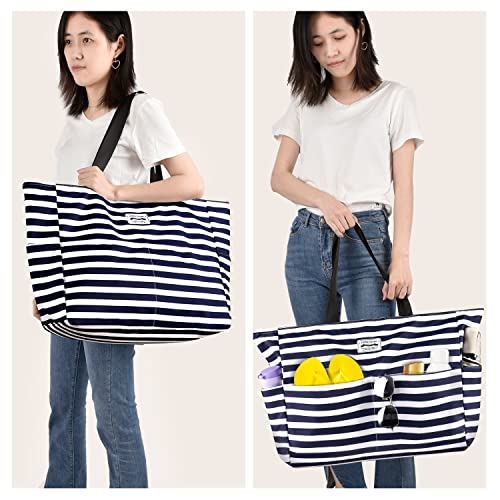 HOMESPON Large Waterproof Beach Bag for Women Sandproof Tote Bag Pool Bag with Zipper and Pockets for Travel Vacation Gym