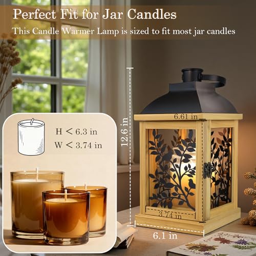 Candle Warmer Lamp, with Timer and 2 Bulbs Dimmer Farmhouse Lantern for Top-Down Adjustable Candle Warmer, Electric Lamp f...