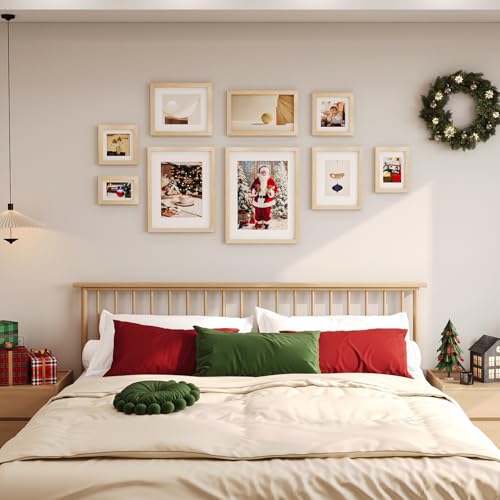 KINLINK 11x14 Picture Frame Natural, Solid Wood Frames 14x11 with Acrylic Plexiglass for Pictures 5x7/8x10 with Mat or 11x...