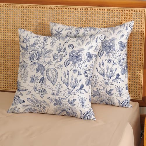 OFIRD Spring Pillow Covers 18x18 Pack of 2 Navy Blue Floral Throw Pillow Covers Outdoor Decoration Summer Flower Pillowcas...
