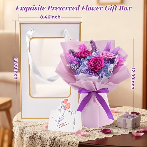 Preserved Flowers Bouquet, Flowers for Delivery,Handmade Purple Rose Bouquets Lasting 3-5 Years, Luxury Gift Box,Birthday ...