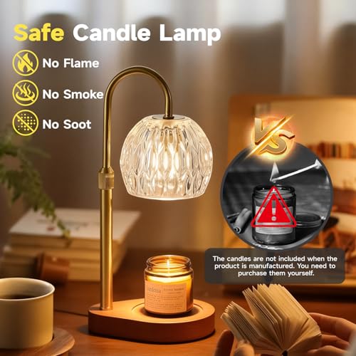 WEILASA Candle Warmer Lamp Crystal Glass Shade, Electric Candle Melter with Adjustable Wooden Bottom seat for Home Warm Ho...