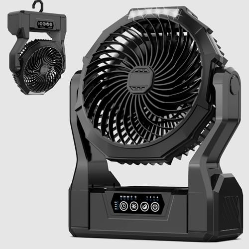 XZK Camping Fan, 20000mAh Rechargeable Battery Powered Fan with LED Lantern, Cordless Portable Tent Fan with Hanging Hook,...