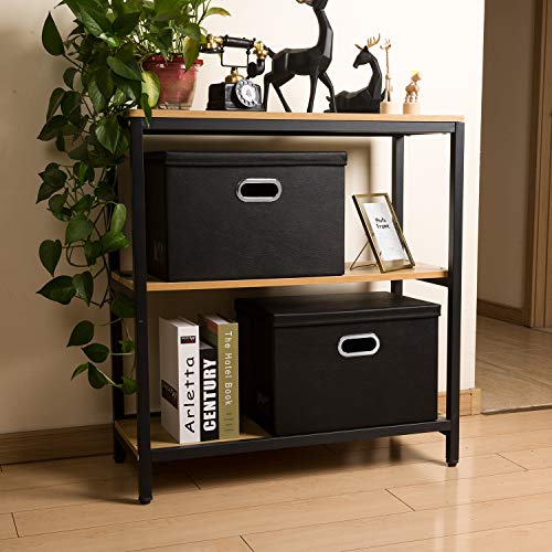 PRANDOM Large Collapsible Storage Bin with Lid [1-Pack] Leather Fabric Foldable Storage Box Organizer Containes Basket Cub...