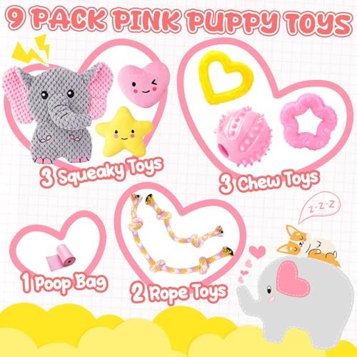 XIUGOAL Pink Puppy Toys - 9 Pack Puppy Chew Toys for Teething, Enrichment Dog Toys for Small Dogs to Keep Them Busy, Squea...