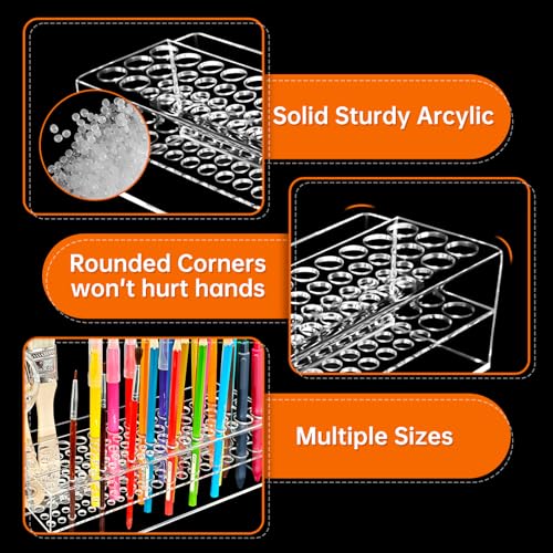 HESHUYU Acrylic Paint Brush Holder 77 Holes and Multi-functional Compartment Paintbrush Organizer Artist Brush Holder Pain...