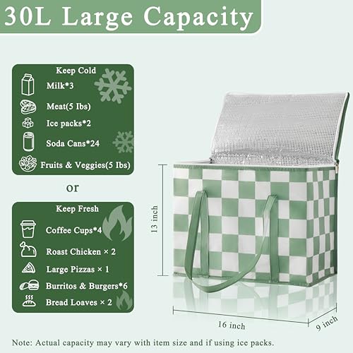 Ohocut Checkered Insulated Grocery Bags 2 Pack, Checkerboard Cooler Shopping Bags for Groceries, Insulated Bags for Food D...
